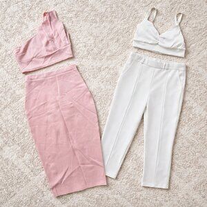 Boohoo Women’s Outfit Bundle US 8 Pink Skirt Set & White Pants Set